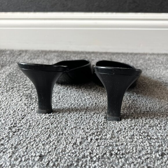 Prada Mules Black Leather Slip On Kitten Heels Slides Shoes Size 37 Made Italy - Picture 6 of 16